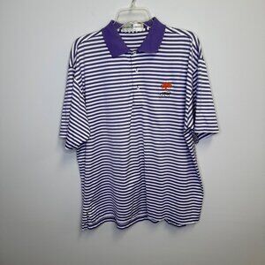 Fairway & Greene Mens Striped Kiawah Golf Polo Shirt Purple & White Size Medium